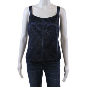 Sunny Choi Womens Sleeveless Lace Embroider Zip Blouse Top Navy Blue Size 16